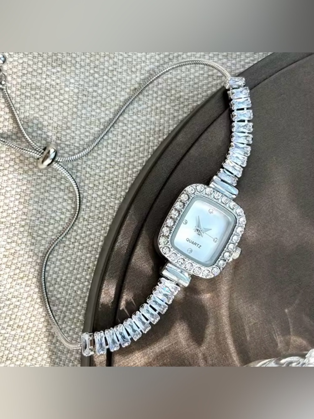 Macy's Silver Crystal Bracelet Quartz Watch